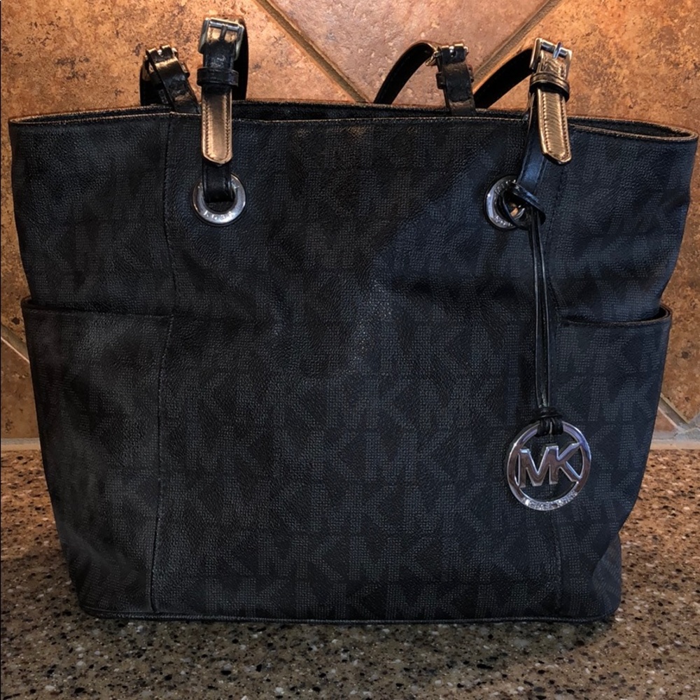 Black and gray MK East/West tote